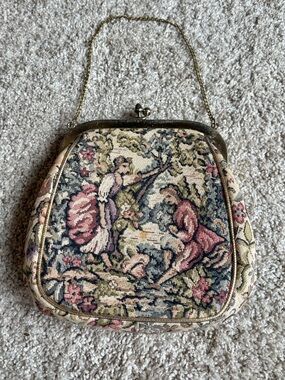 Vintage Julius Resnick JR Tapestry Kiss lock Evening Chain Clutch Bag purse 6”